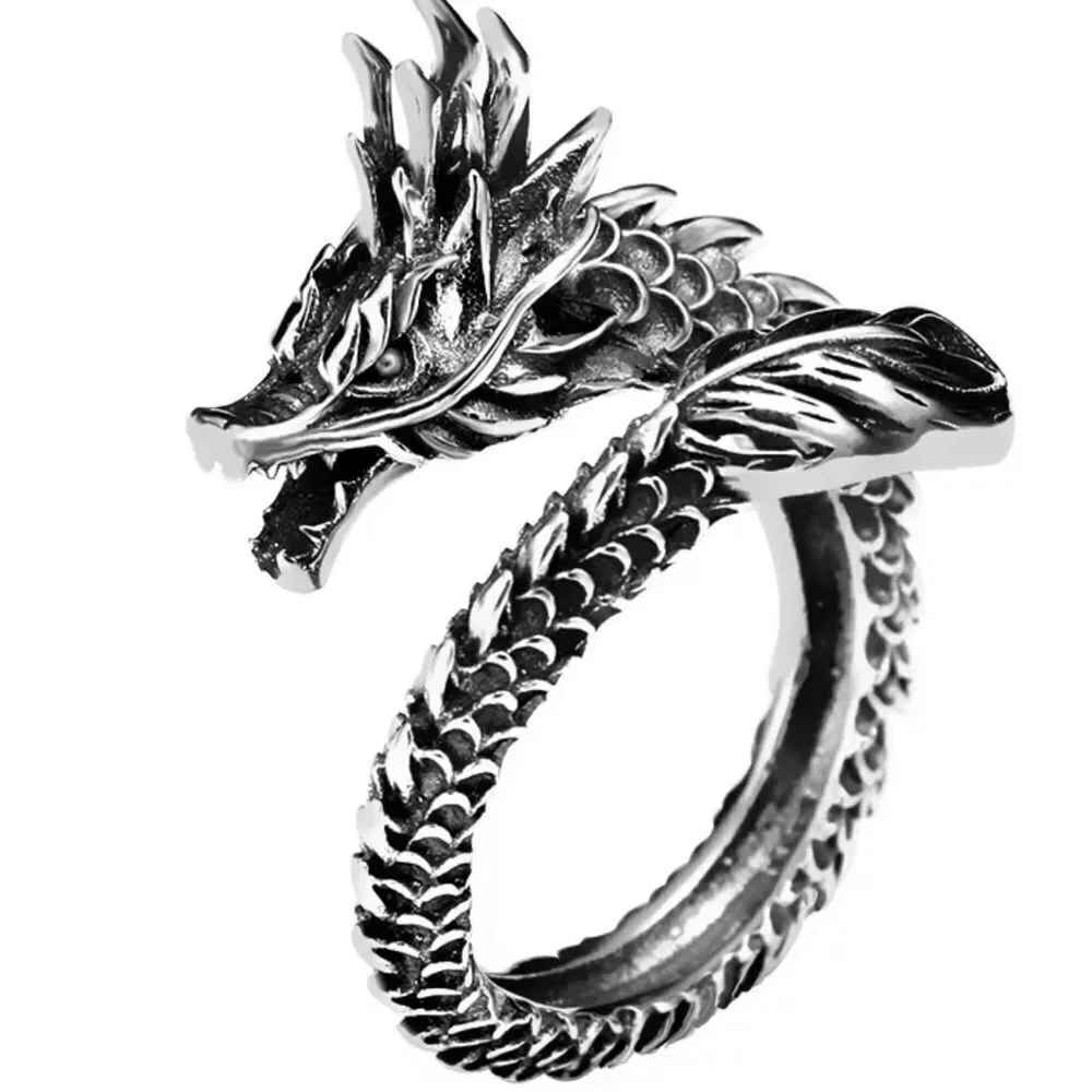 925 Fashion Gothic Ancient Dragon Unisex Ring, Adjustable‎